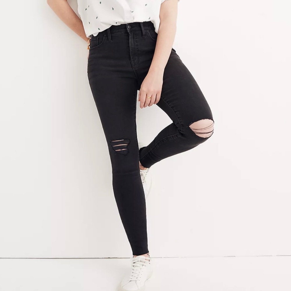 MADEWELL Women’s Black Distressed 9” Mid-Rise Skinny Denim Jeans 28 | H2230